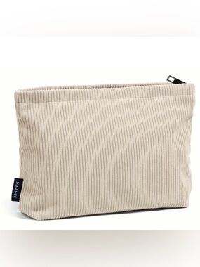 NEW Corduroy Makeup Bag Lined Cosmetic Pouch Travel Toiletry Organizer Zip Ivory